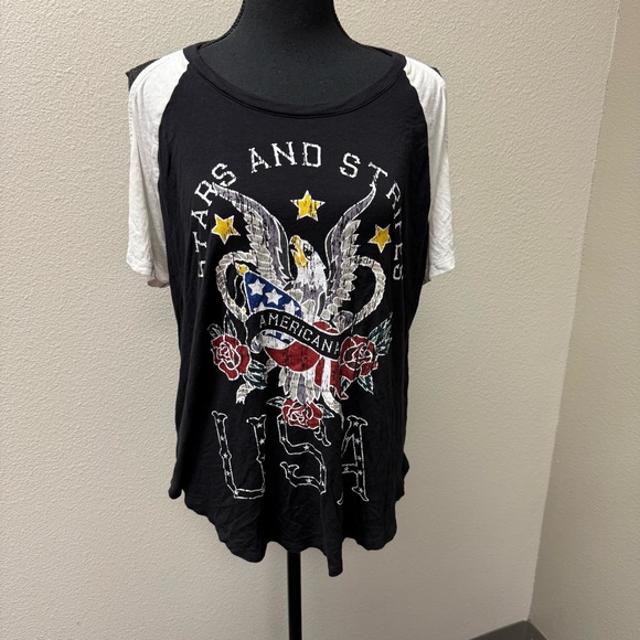 Rock & Republic Americana Eagle Graphic Raglan Tee Black White USA Stars XL - Picture 2 of 9